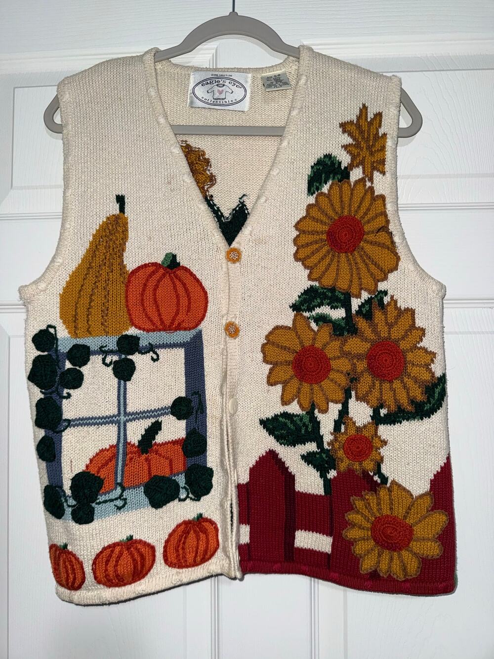 Vintage 1995 Eagle’s Eye Fall Harvest Sweater Vest S Scarecrow Pumpkin 90s